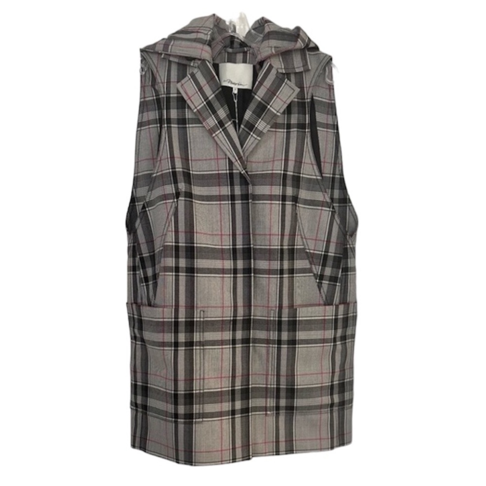 3.1 Phillip Lim Plaid Hooded Sleeveless Vest Size 2 New with Tag